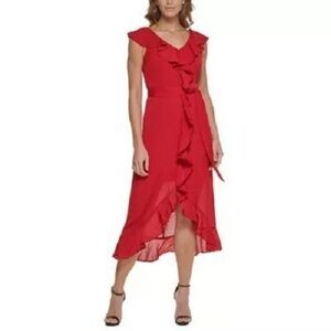 DKNY Sleeveless Ruffled Midi Dress Scarlet Size 8 
$129